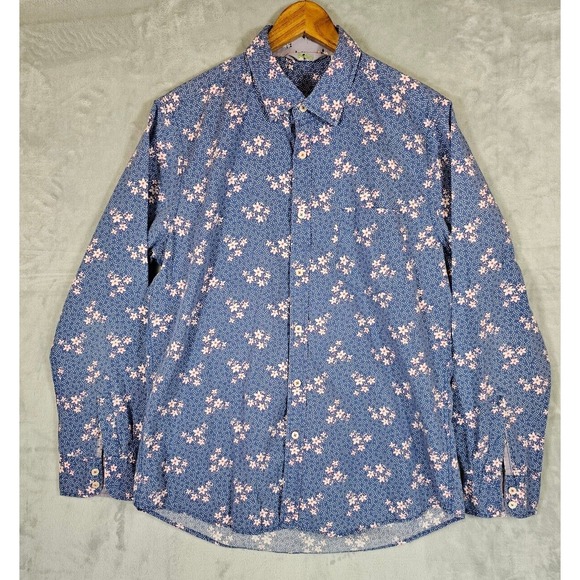 Boden Shirt‎ Men's Large Floral Print Blue Long Sleeve Button Up Cotton - Picture 1 of 7